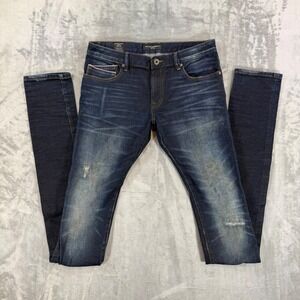 Cult of Individuality Nakai Stacked Skinny Jeans Mens 33x51 Dark Blue Distressed